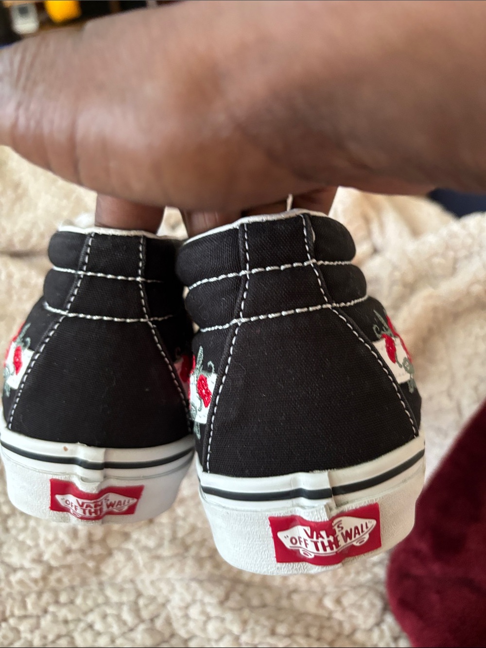 Vans Black & White Sneakers with Red Floral Accents - Picture 9 of 9